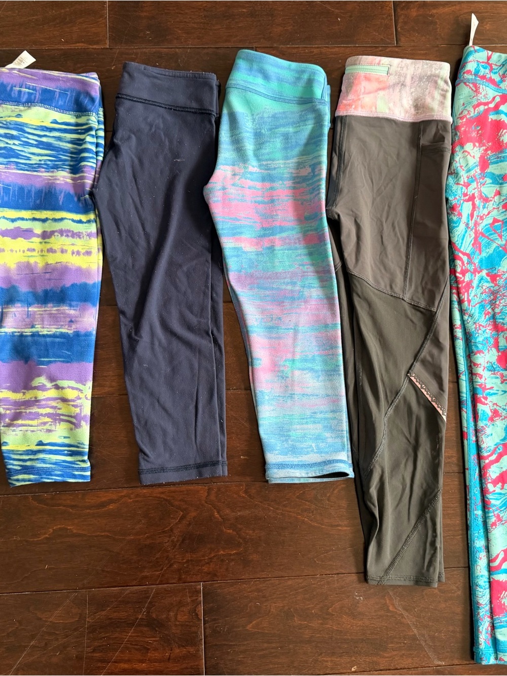 Ivivva Girls' Capri Leggings in Teal and Pink Watercolor